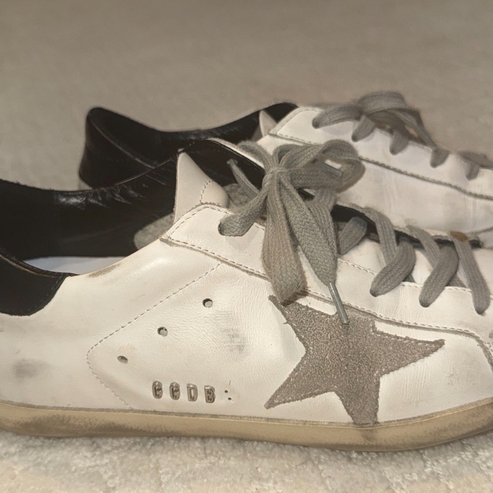 Golden Goose White and Black Superstar Sneakers - Picture 2 of 4